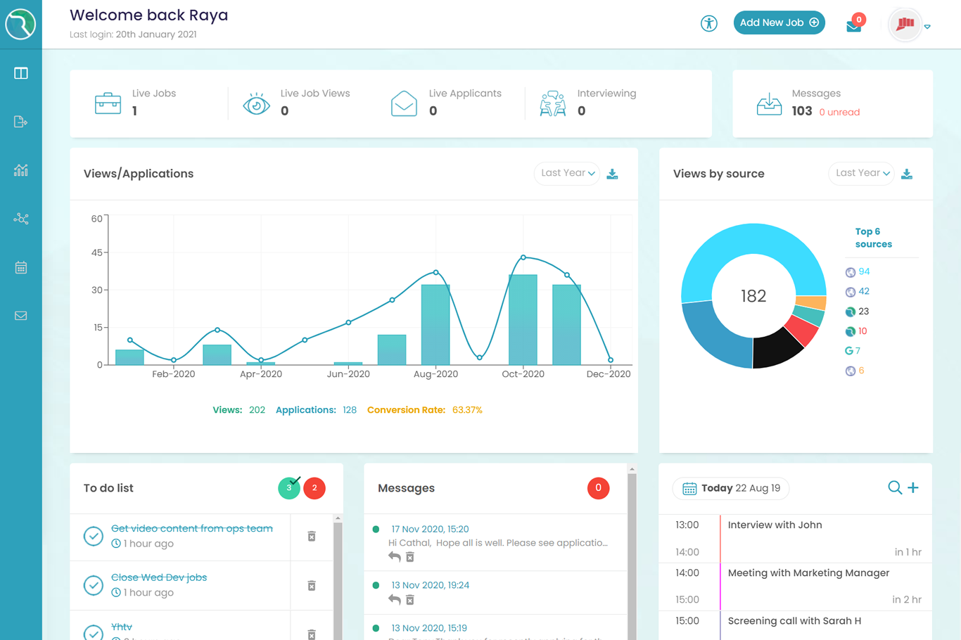 Recruiter dashboard homepage screenshot